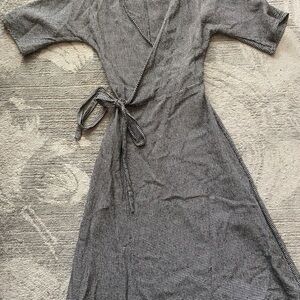 Esby Black and White Houndstooth Wool Wrap Dress